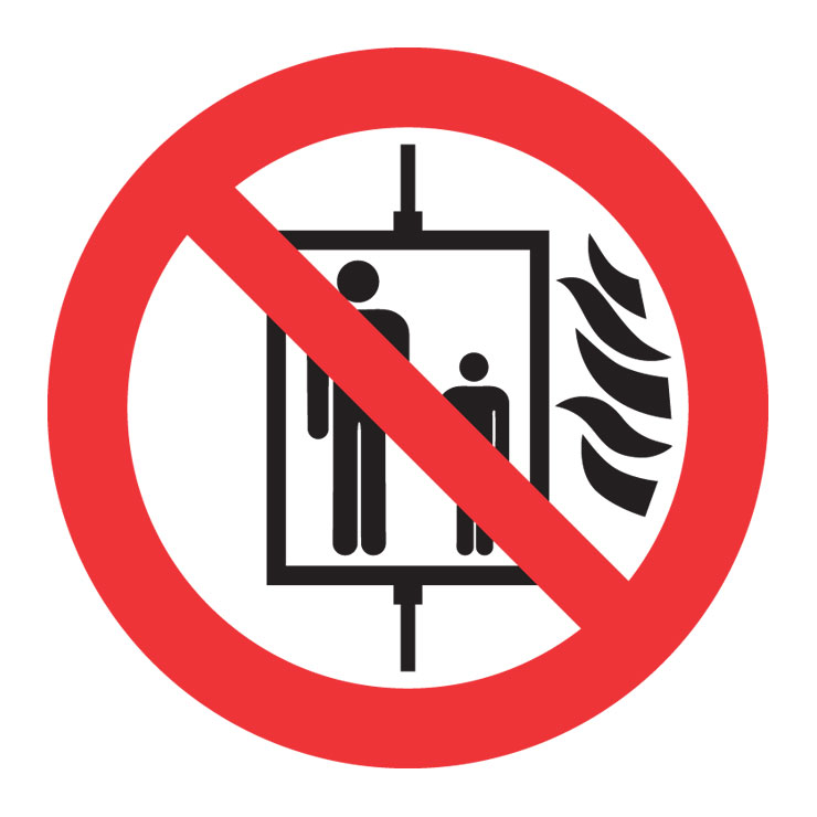 Piktogram pro bezpečnostní cedulku: „Nepoužívejte výtah v případě požáru“