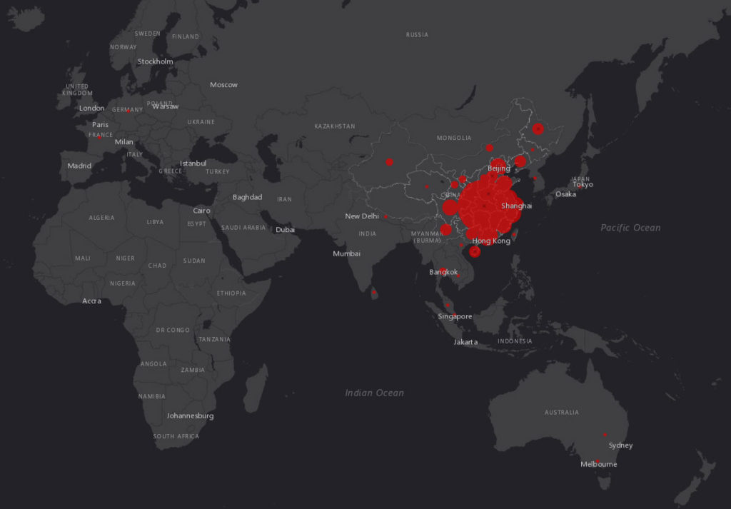 Mapa šíření Wuhan koronaviru